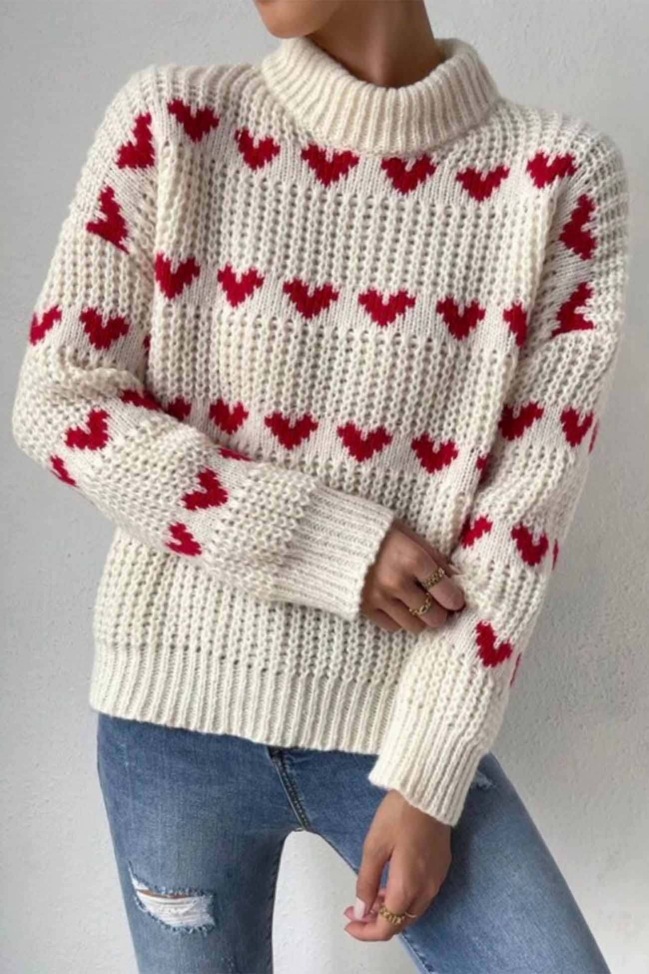 Heidi | Heart jacquard knit sweater - Image 5