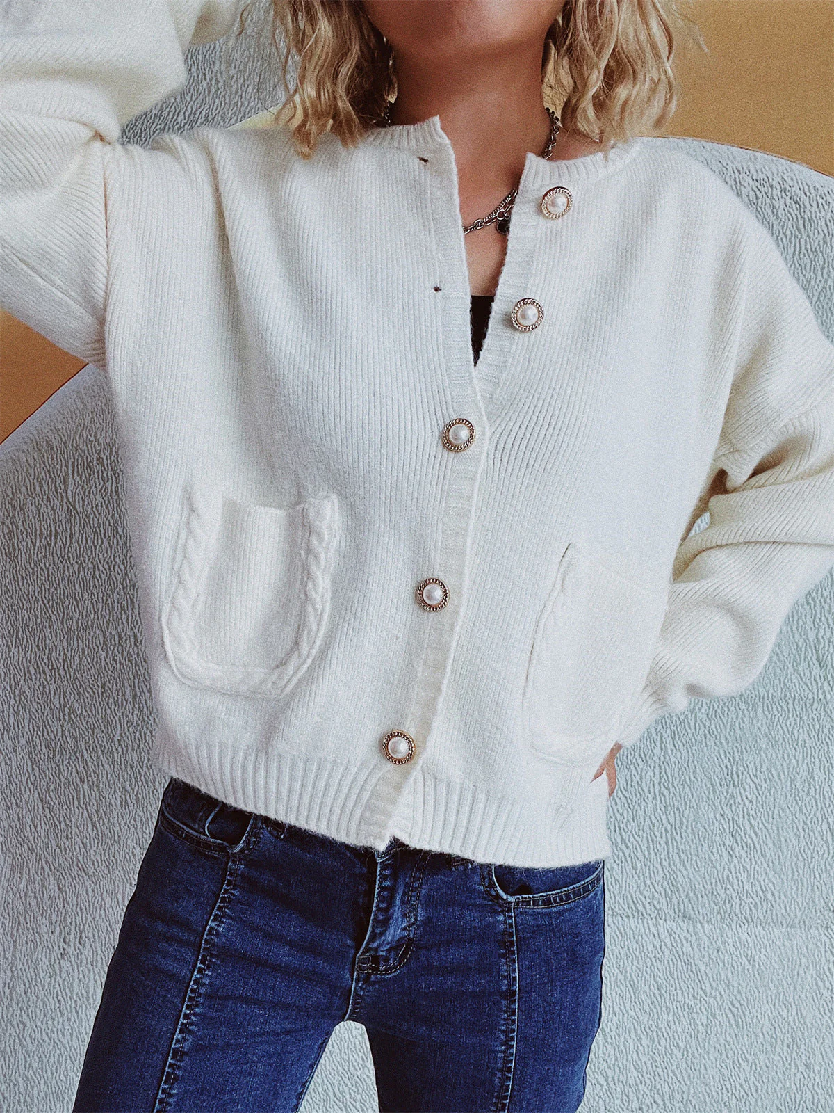 Helene | Long sleeve cardigan with buttons - Image 3