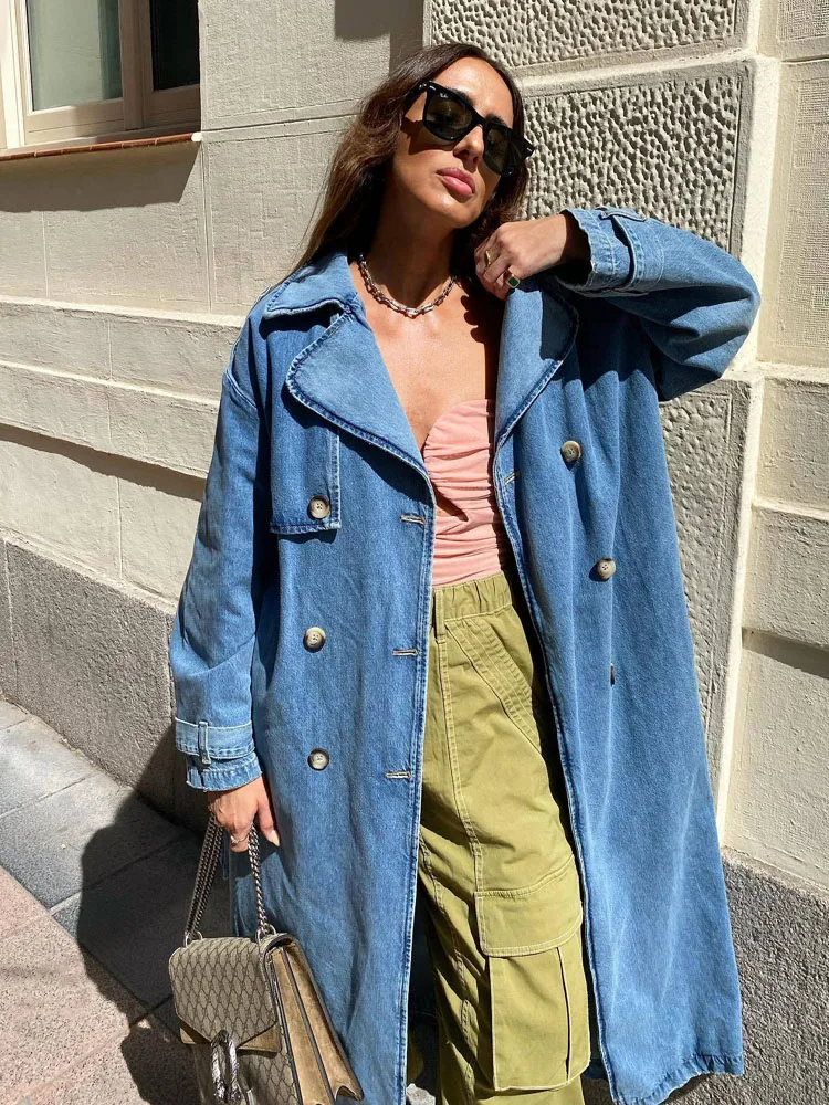 Henriette | elegant long denim trench coat for women - Image 2