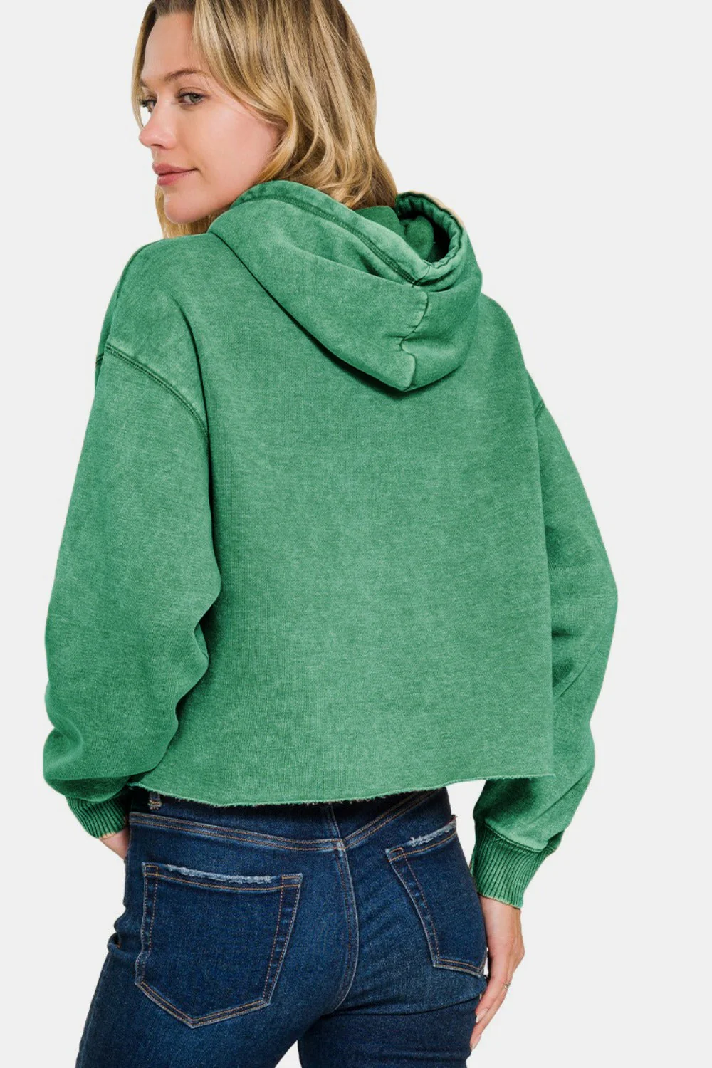Hilda | Cropped acid wash fleece hoodie - Image 2