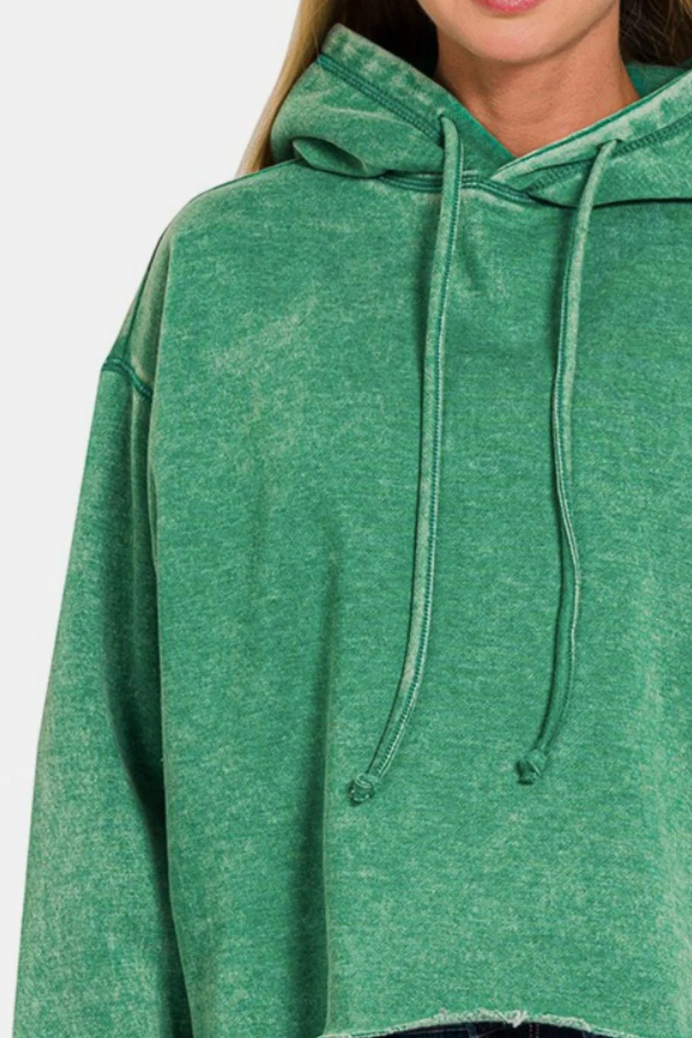 Hilda | Cropped acid wash fleece hoodie - Image 3