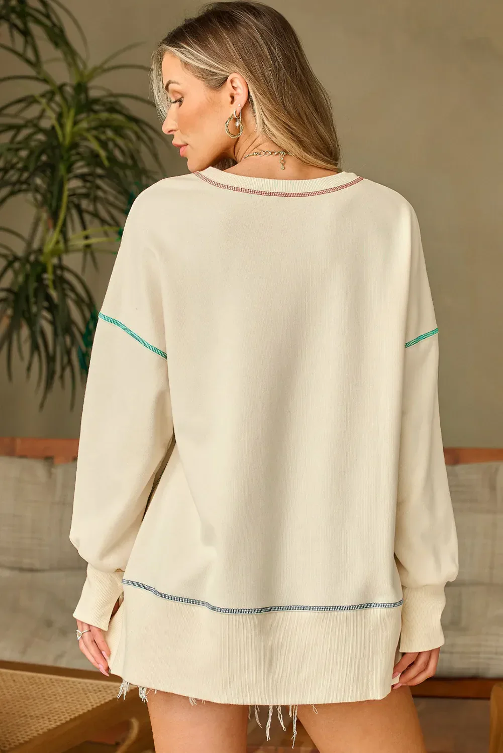 Hilda | Pumpkin crew neck long sleeve sweatshirt with sequins and contrast stitching - Image 2