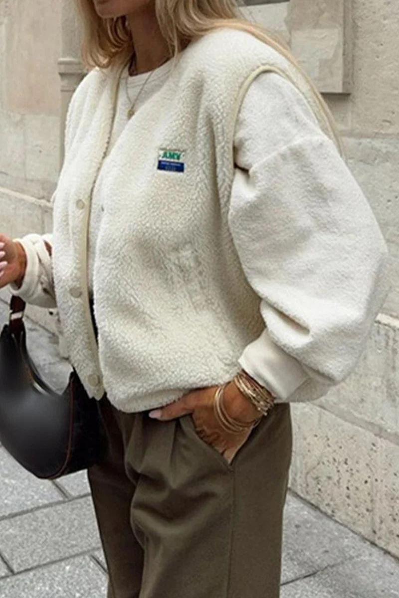 Holly | Casual street pocket buttons, fluffy O-neck vests - Image 16