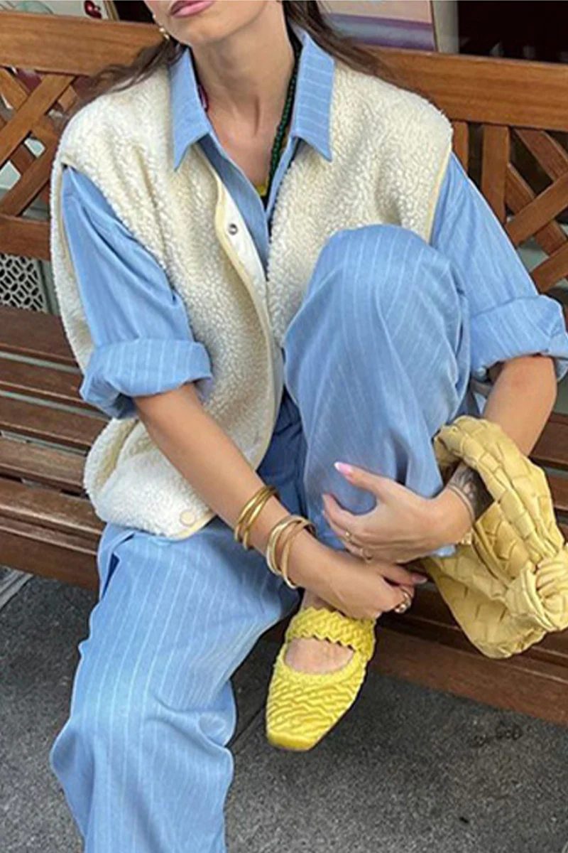 Holly | Casual street pocket buttons, fluffy O-neck vests - Image 17