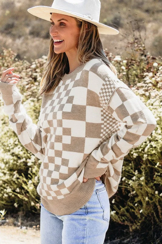 Ilona | Pullover with a checked print and dropped shoulders with a crew neck