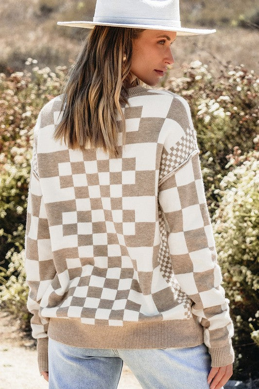 Ilona | Pullover with a checked print and dropped shoulders with a crew neck - Image 3