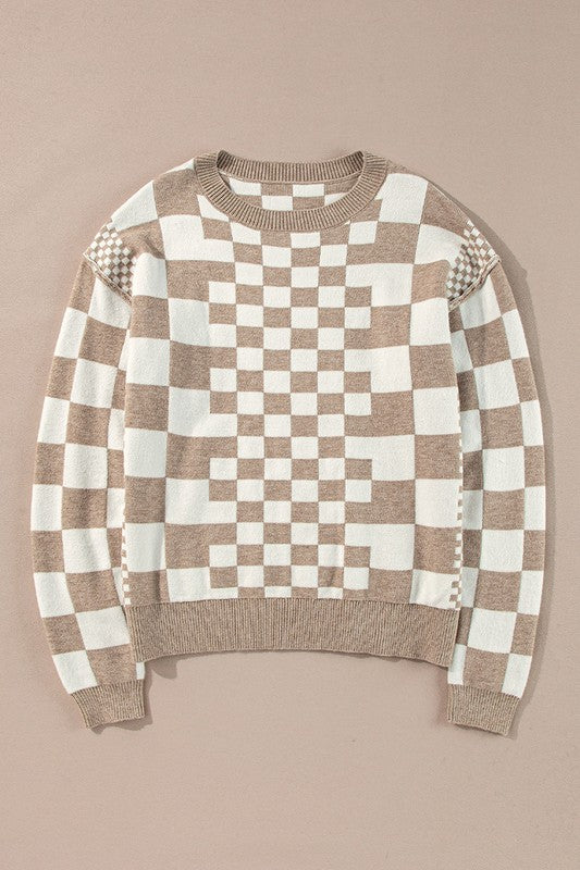 Ilona | Pullover with a checked print and dropped shoulders with a crew neck - Image 4
