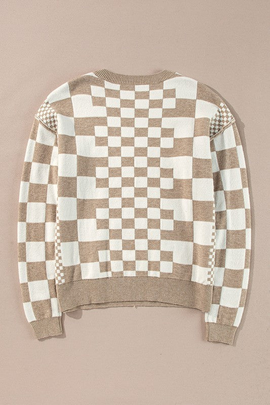Ilona | Pullover with a checked print and dropped shoulders with a crew neck - Image 5