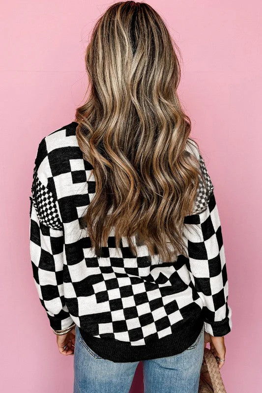 Ilona | Pullover with a checked print and dropped shoulders with a crew neck - Image 8
