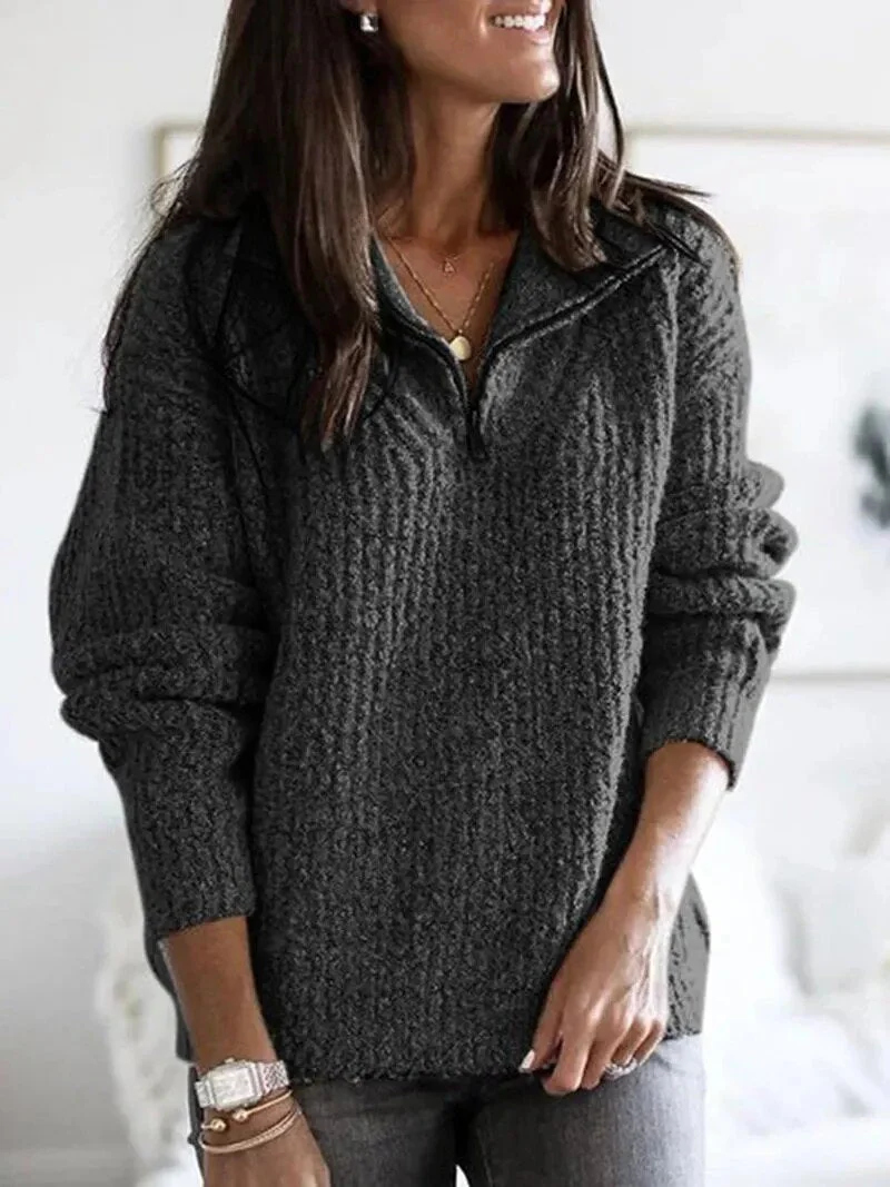 Ilona® | Women's V-neck knitted sweater with zipper - Image 3