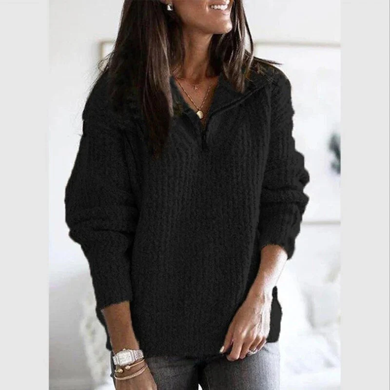 Ilona® | Women's V-neck knitted sweater with zipper - Image 6