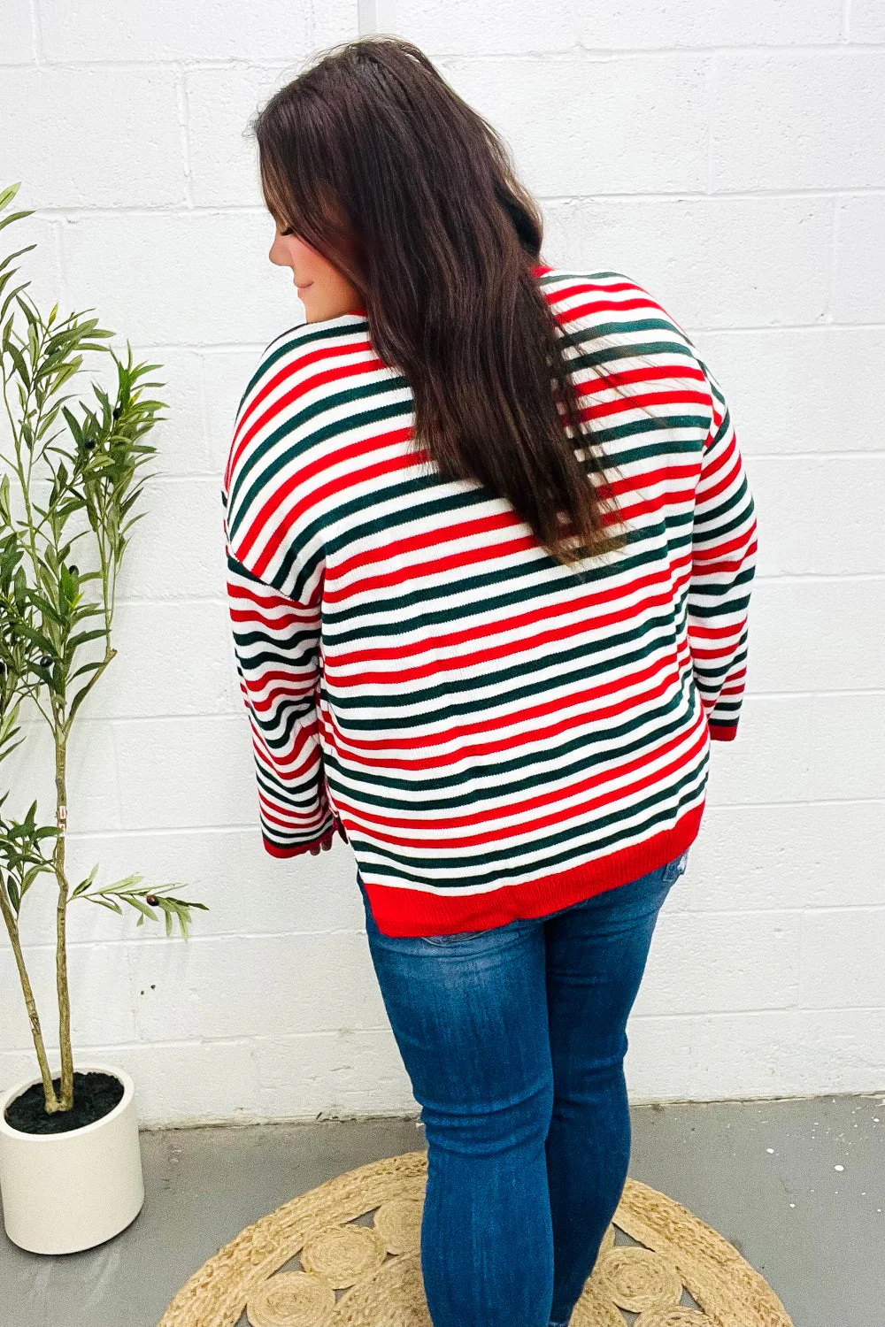 Inés | Christmas red and green striped oversized knit sweater - Image 11