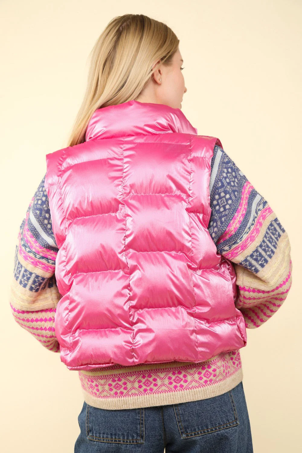 Inés | Shiny metallic puffer vest with zip fastening - Image 2
