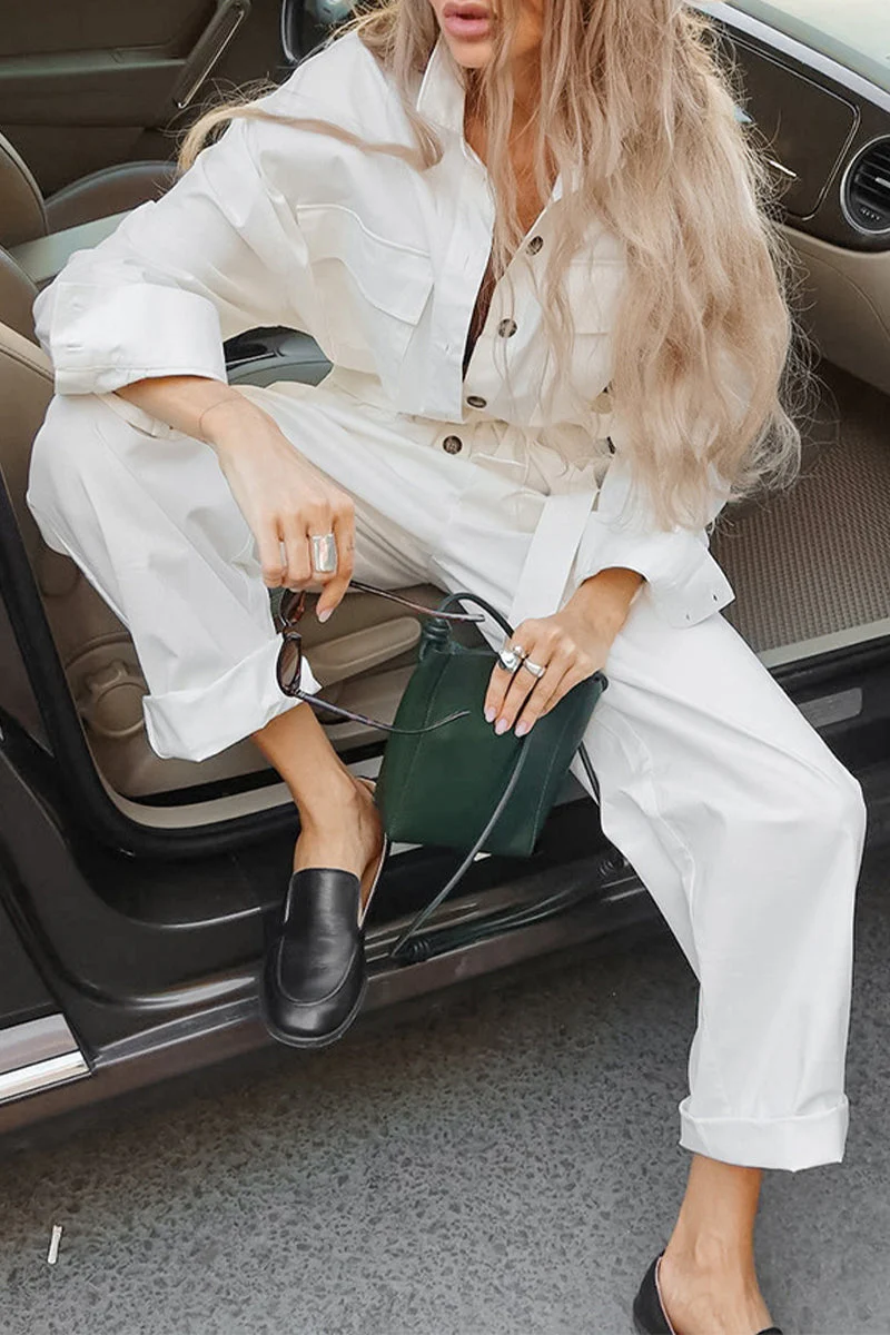 Inga | Casual, loose street overalls with lace-up buttons and turn-down collar - Image 6
