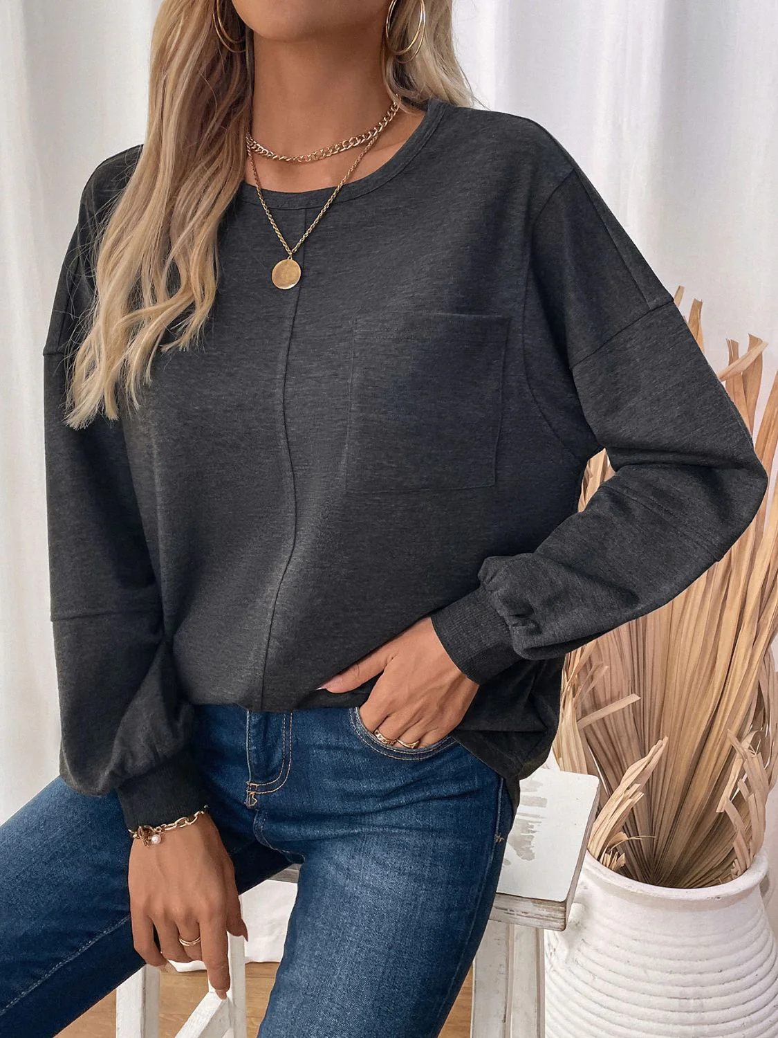 Ingrid | Perfee long sleeve crew neck sweatshirt with pockets - Image 5