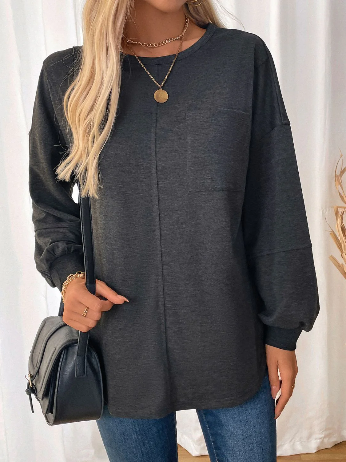 Ingrid | Perfee long sleeve crew neck sweatshirt with pockets - Image 6