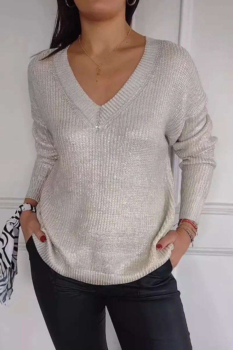 Irene | Casual patchwork V-neck sweaters for everyday wear - Image 2
