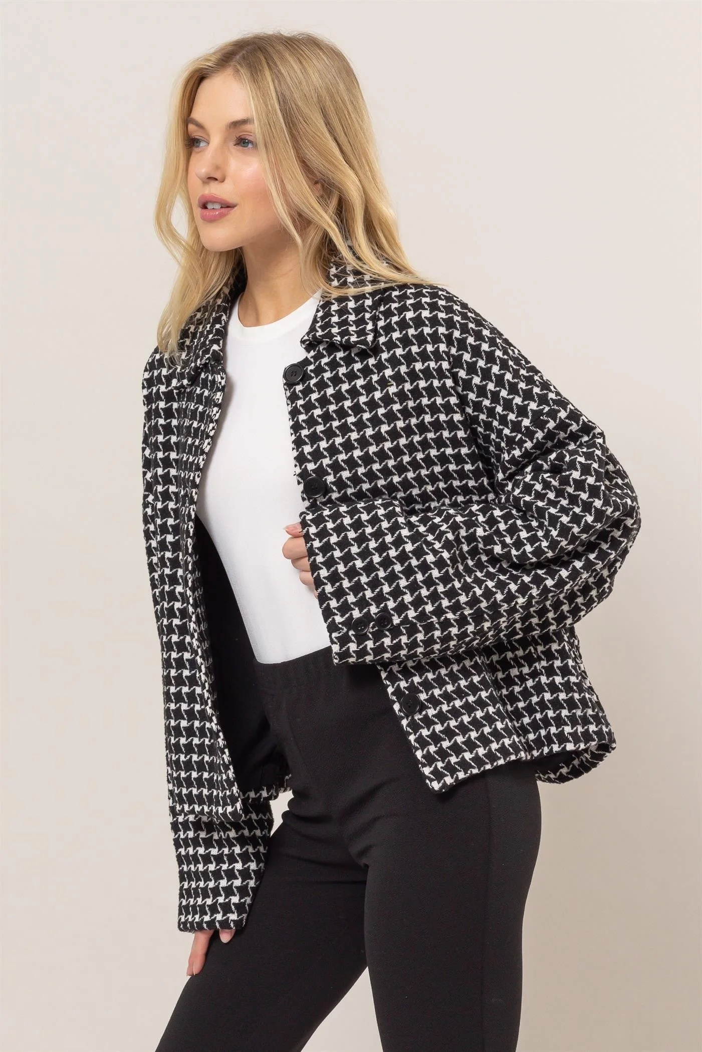 Irene | Check tweed jacket with button placket and collar - Image 3