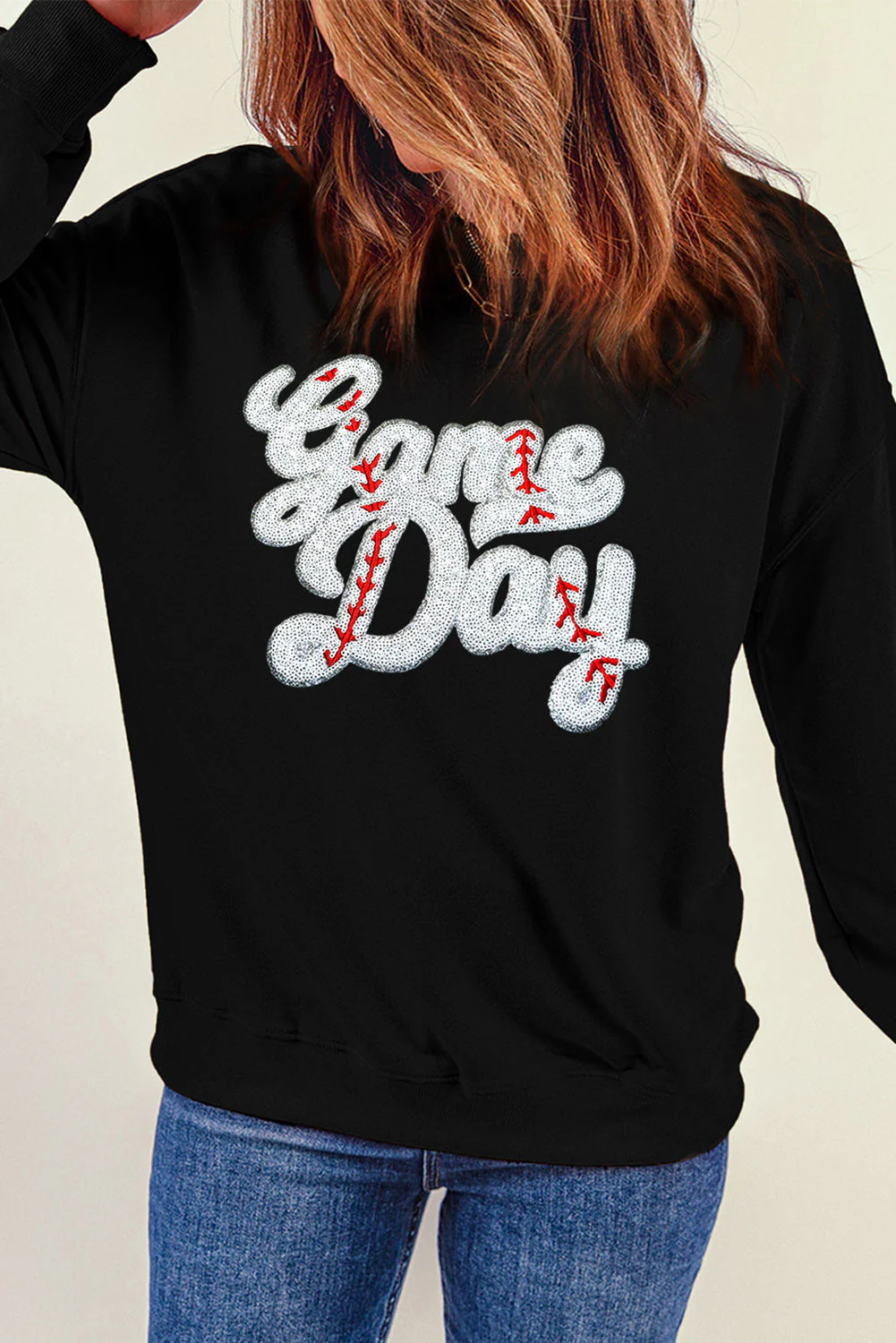Irene | Long sleeve crew neck sweatshirt with letter graphic - Image 2