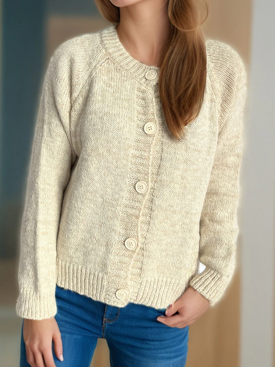 Irina | Mottled long-sleeved cardigan with button placket - Image 15