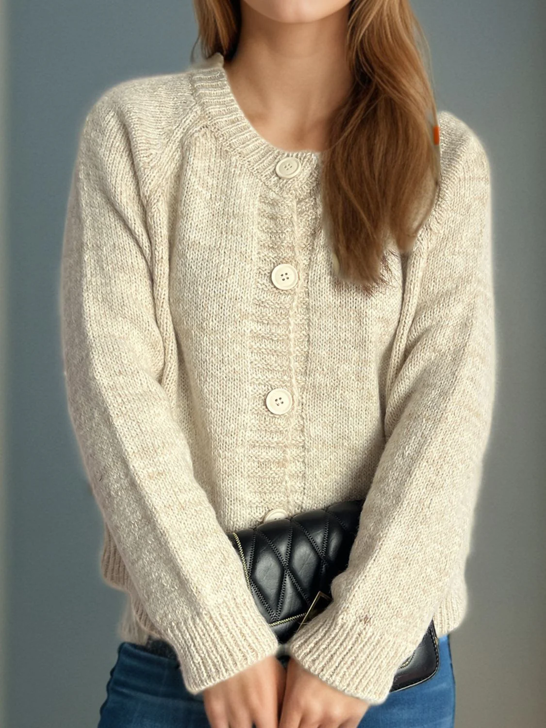 Irina | Mottled long-sleeved cardigan with button placket - Image 17