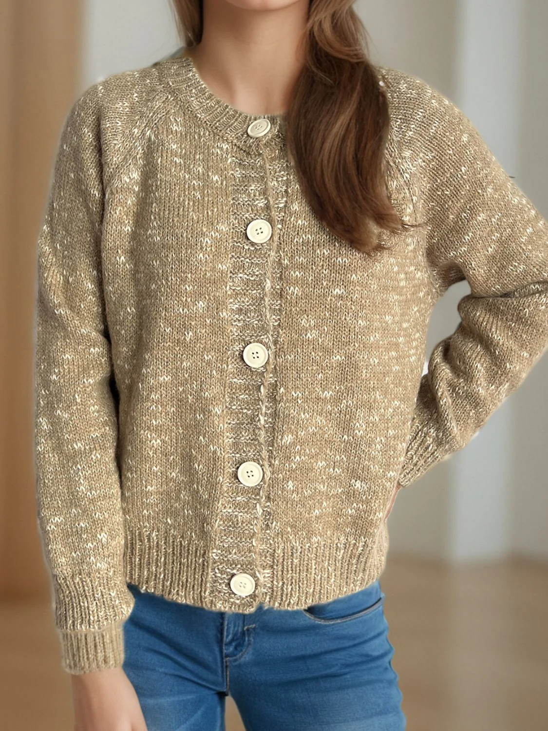 Irina | Mottled long-sleeved cardigan with button placket - Image 2