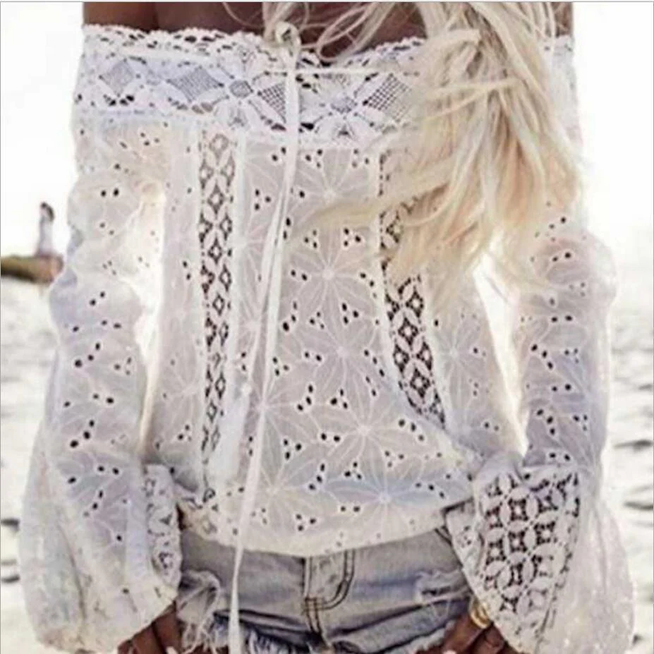 Irina® | Women'S Blouse With Off-Shoulder Design And Delicate Crochet Pattern - Image 2