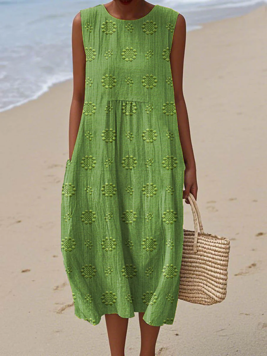 Iris® | Elegant sleeveless women's cotton dress with pockets