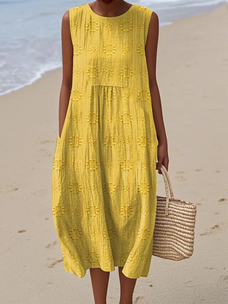 Iris® | Elegant sleeveless women's cotton dress with pockets - Image 3