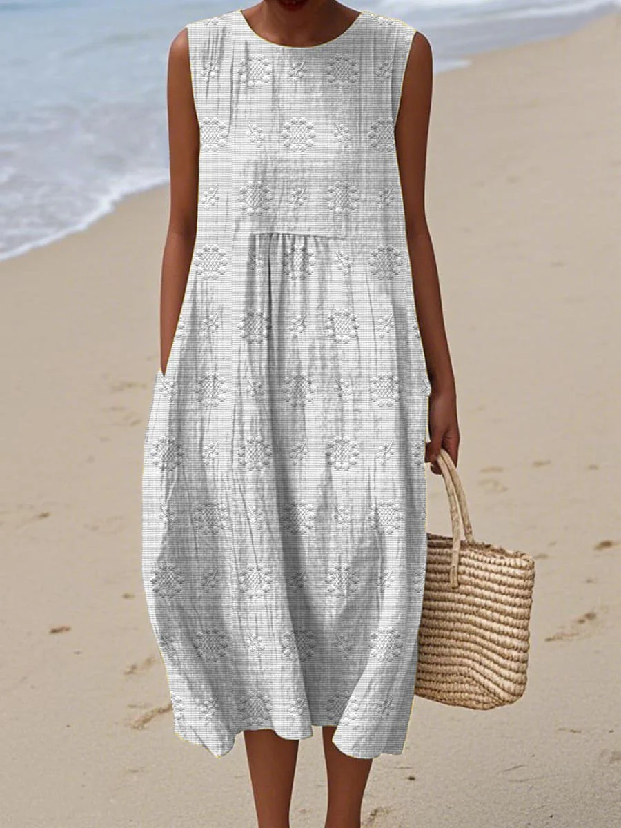 Iris® | Elegant sleeveless women's cotton dress with pockets - Image 4