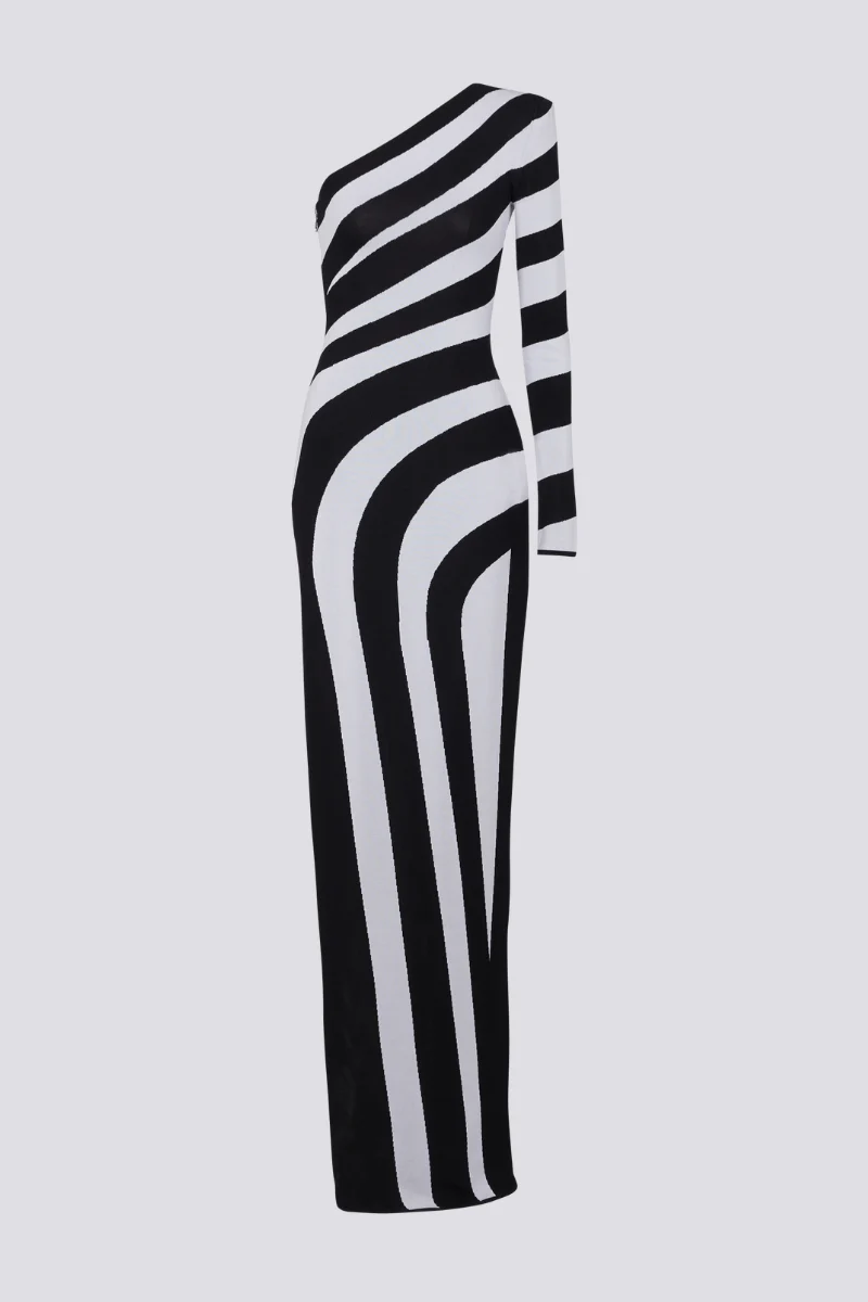 Isabel® | One-Shoulder Slit, Asymmetric Striped Maxi Dress - Image 3