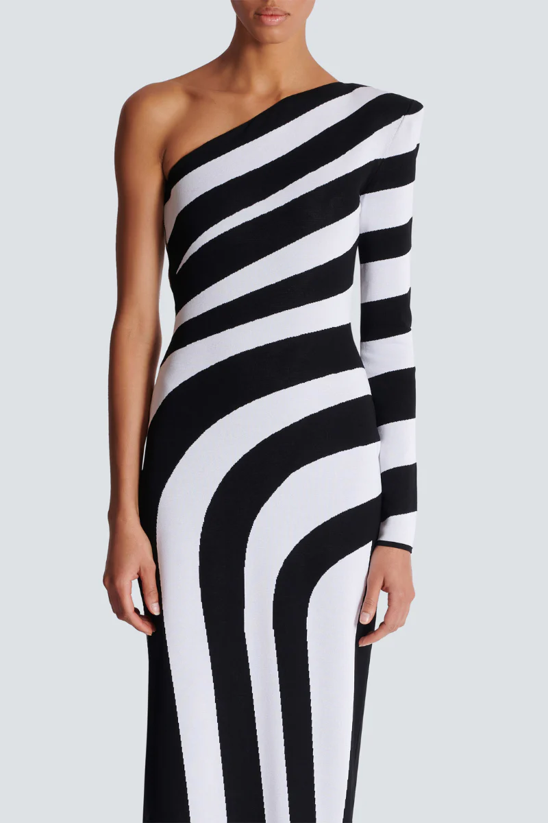 Isabel® | One-Shoulder Slit, Asymmetric Striped Maxi Dress - Image 4