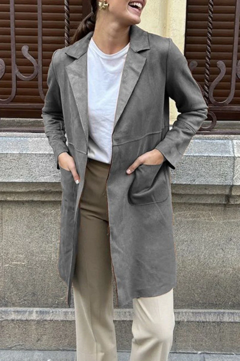 Ivonne | Street Simplicity Solid Pocket Lapel Collar Outerwear - Image 5