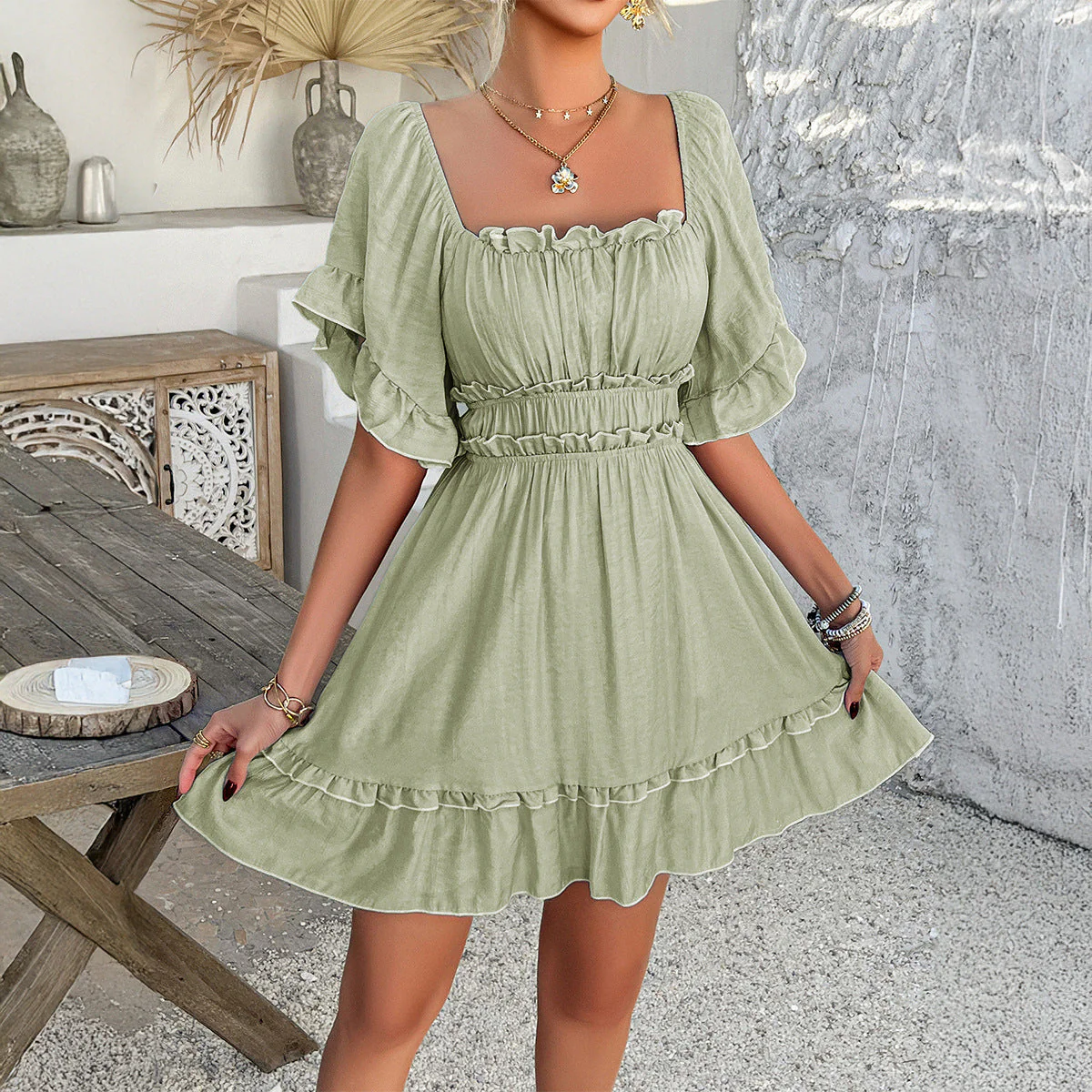 Ivy® | Elegant Ruffled Mini Dress With Bell Sleeves - Image 3