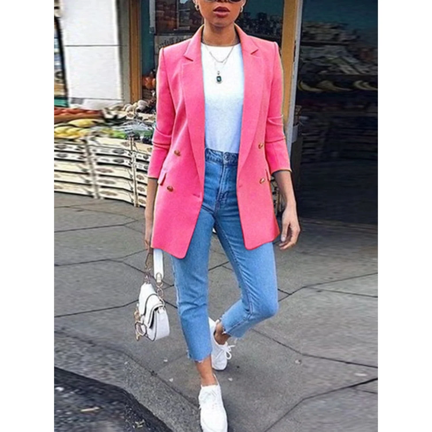 Jacqueline | Long women's blazer with buttons and collar - Image 2