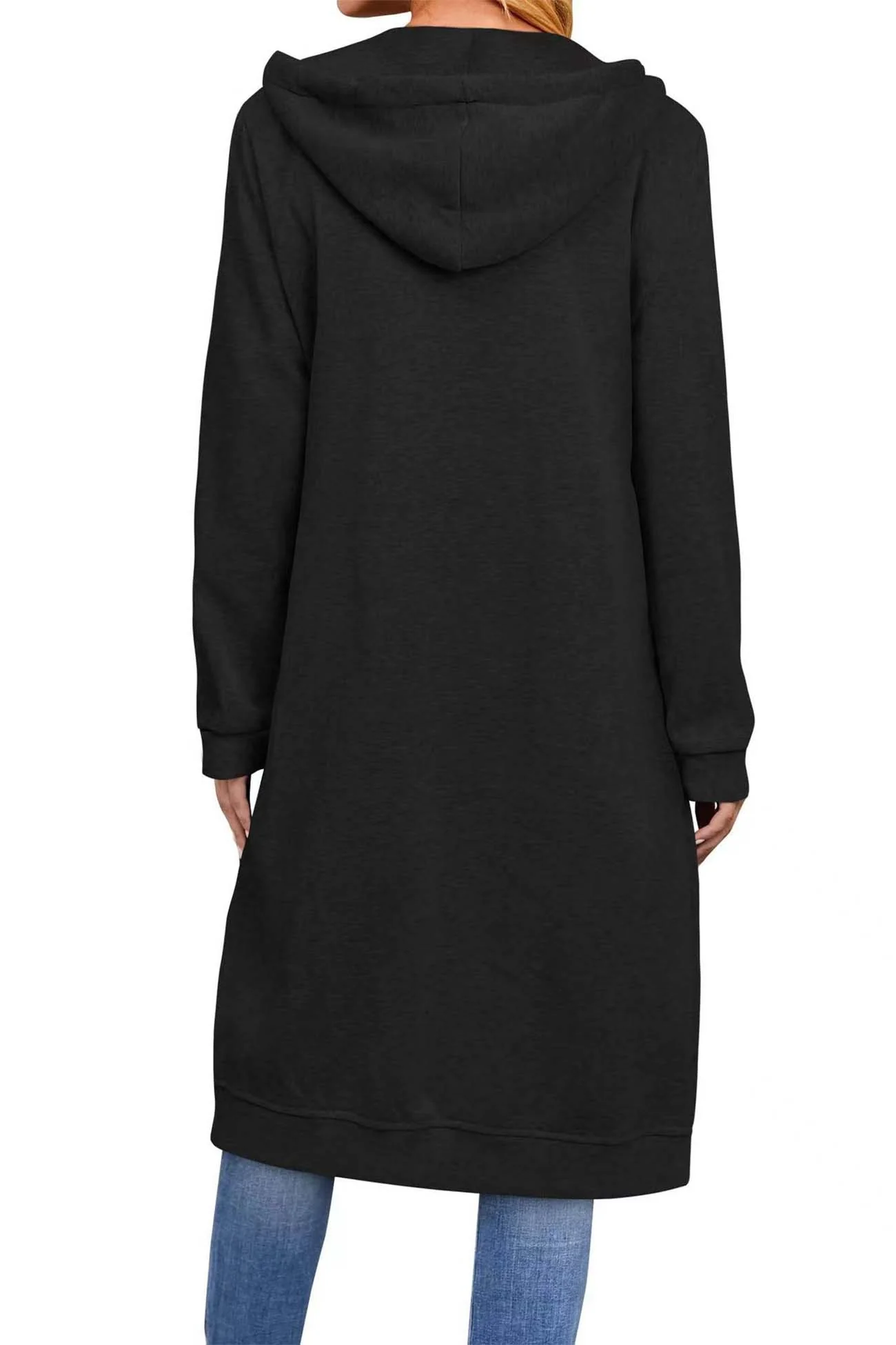Jacqueline | Solid long cardigan with hood and drawstring and zip fastening - Image 6