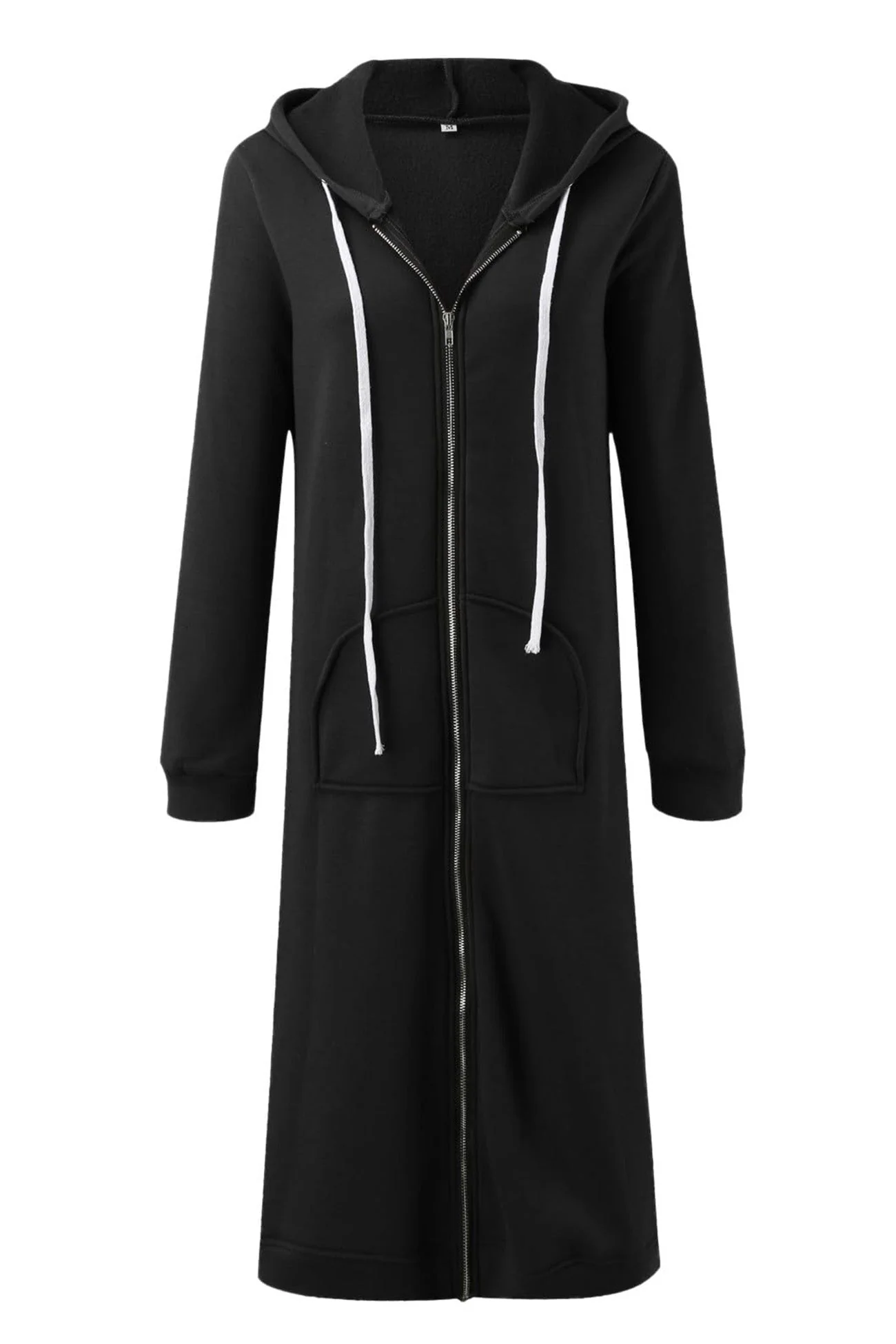 Jacqueline | Solid long cardigan with hood and drawstring and zip fastening - Image 7