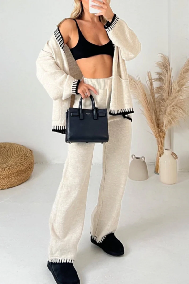 Jade | Casual Patchwork Button Up V Neck Long Sleeve Two Piece Set - Image 6