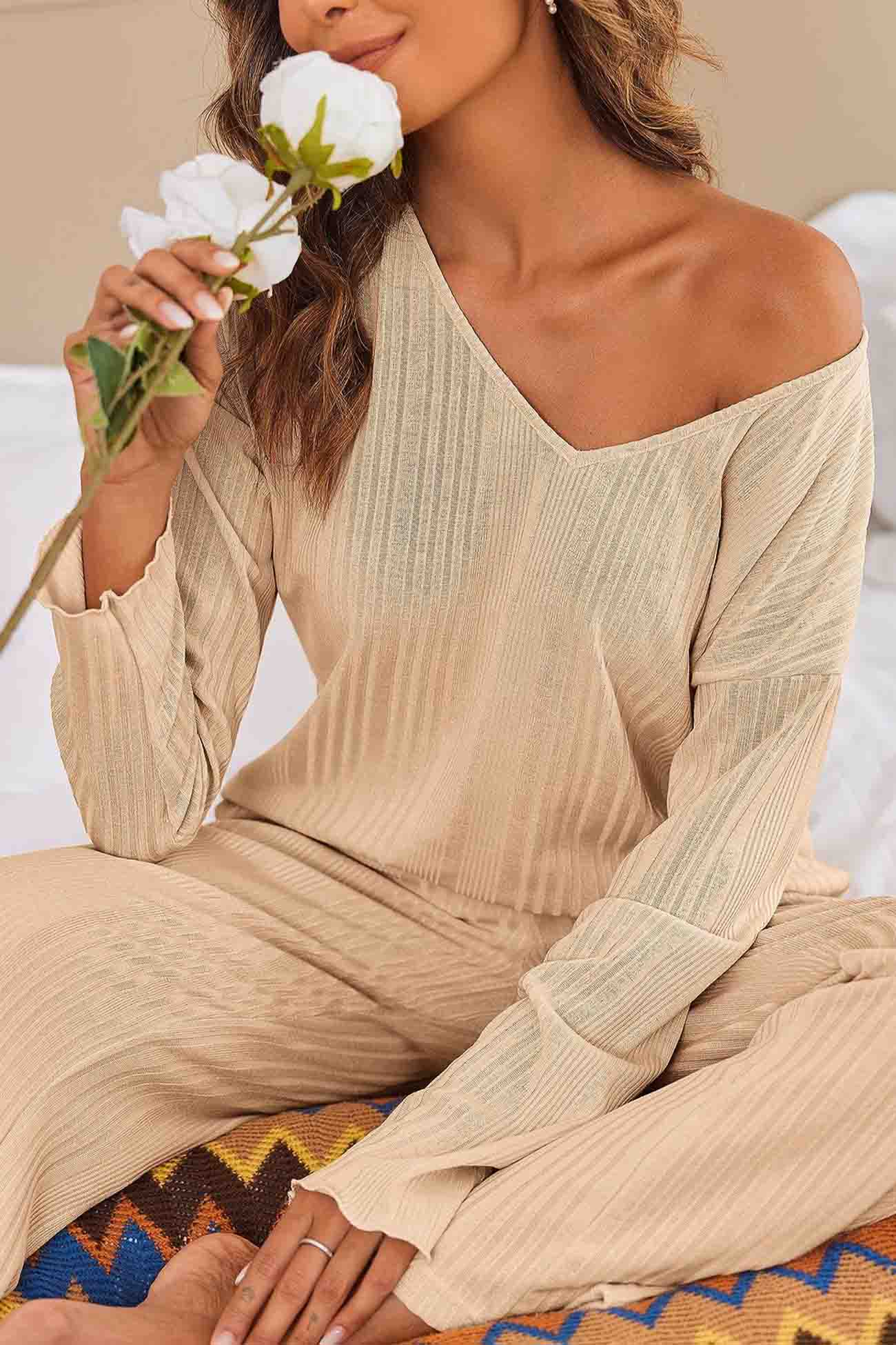 Jana | Ribbed V-neck long sleeve two piece set - Image 5