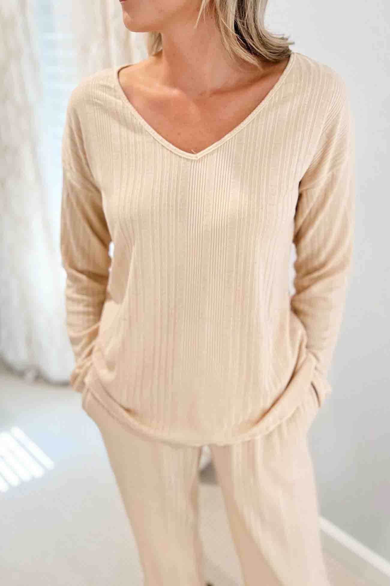 Jana | Ribbed V-neck long sleeve two piece set - Image 8