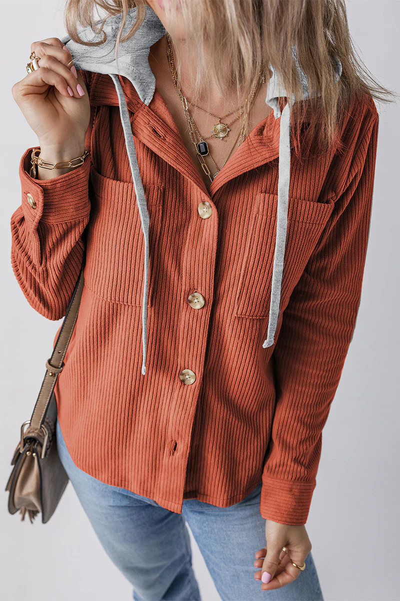 Jasmijn | Casual daily contrast patchwork hooded tops with drawstring and buttons