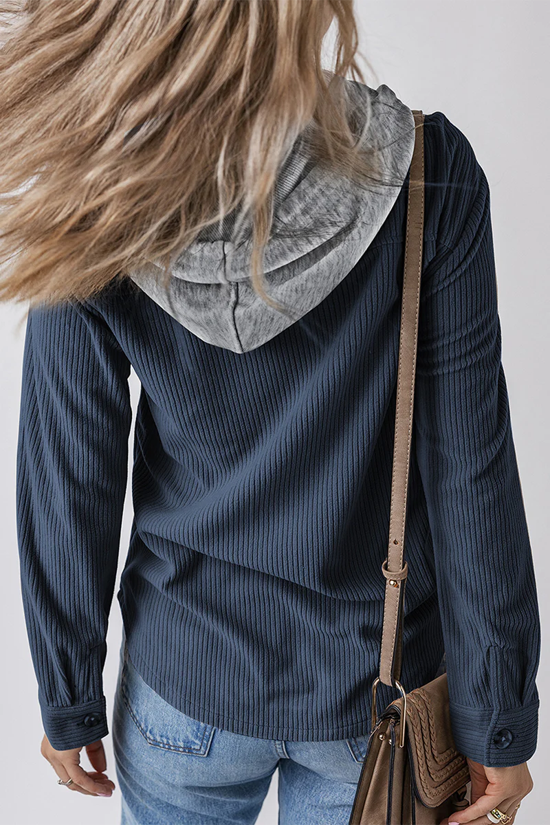 Jasmijn | Casual daily contrast patchwork hooded tops with drawstring and buttons - Image 10