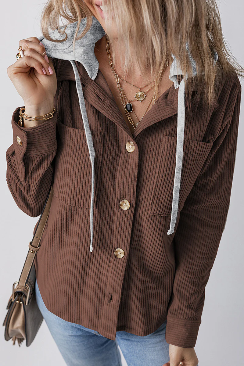 Jasmijn | Casual daily contrast patchwork hooded tops with drawstring and buttons - Image 6