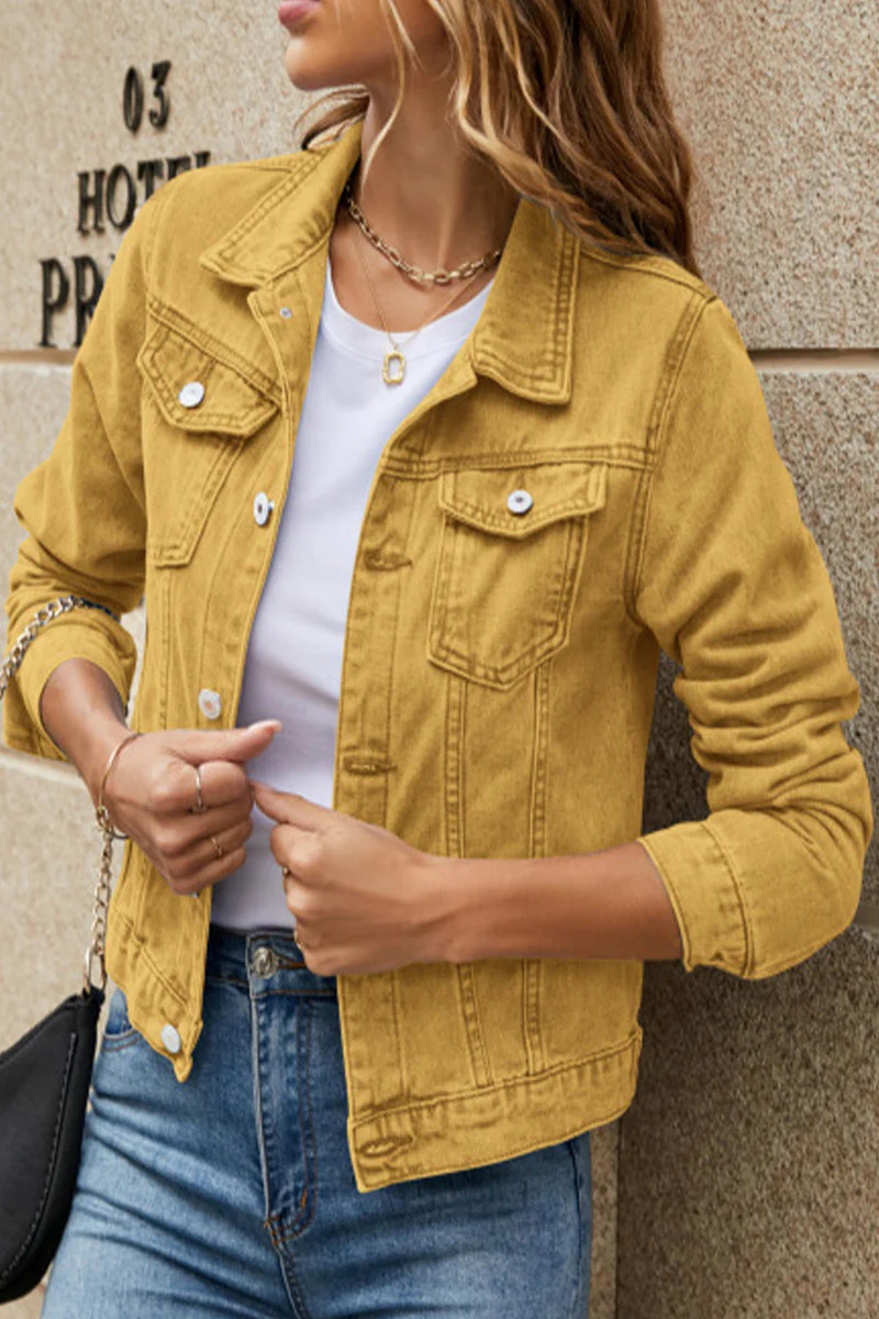 Jesica | Street-chic, solid color, long-sleeved denim jacket with turn-down collar and regular pocket - Image 3