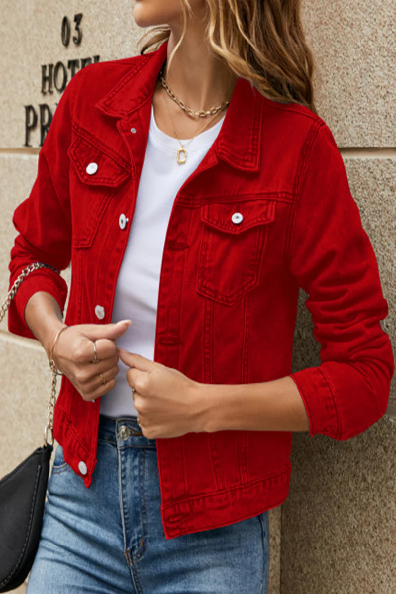 Jesica | Street-chic, solid color, long-sleeved denim jacket with turn-down collar and regular pocket - Image 7