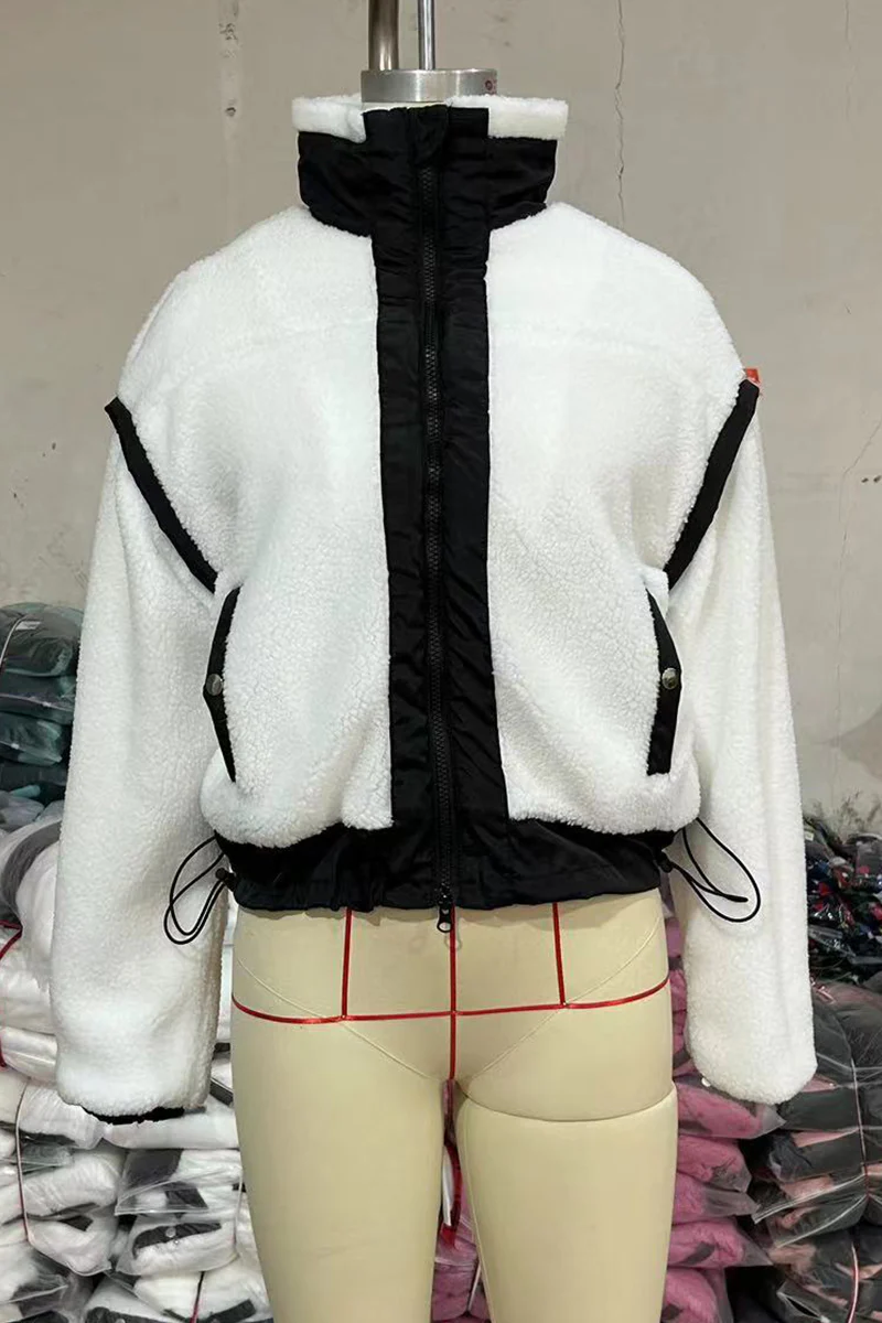Jesusa | Casual patchwork outerwear with zip fastening and contrast stand-up collar - Image 13