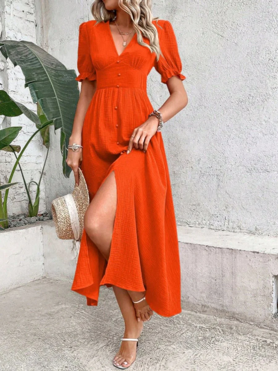 Jillian® | Elegant Short-Sleeved V-Neck Dress - Image 4