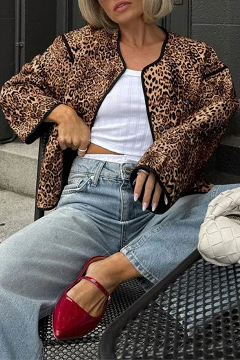 Joana | Casual street outerwear with leopard pocket patchwork and O-neck - Image 4