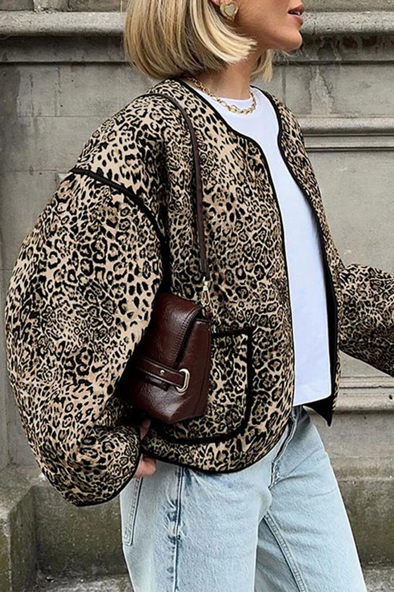 Joana | Casual street outerwear with leopard pocket patchwork and O-neck - Image 5