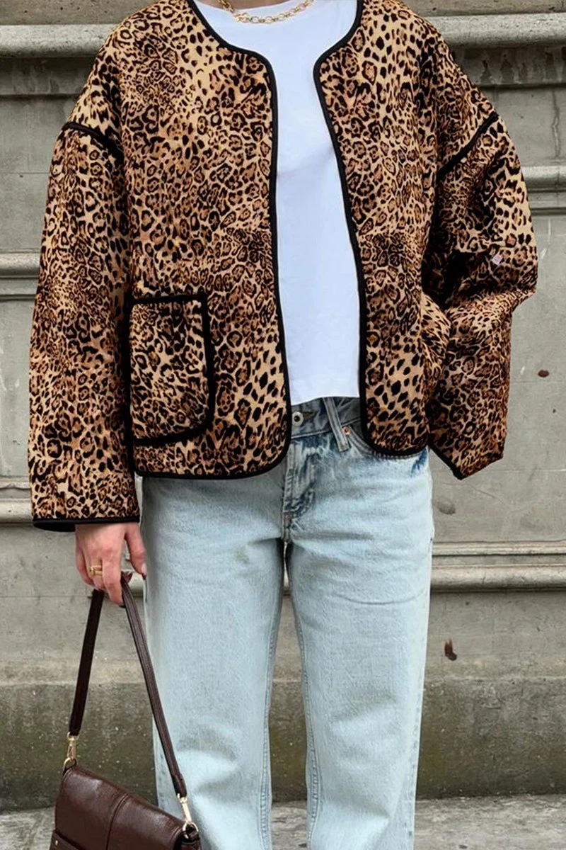 Joana | Casual street outerwear with leopard pocket patchwork and O-neck - Image 6